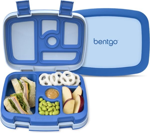 Bentgo Kids Bento-Style 5-Compartment Leak-Proof Lunch Box - Ideal Portion Sizes for Ages 3 to 7 - Durable, Drop-Proof, Dishwasher Safe, BPA-Free, & Made with Food-Safe Materials (Blue)